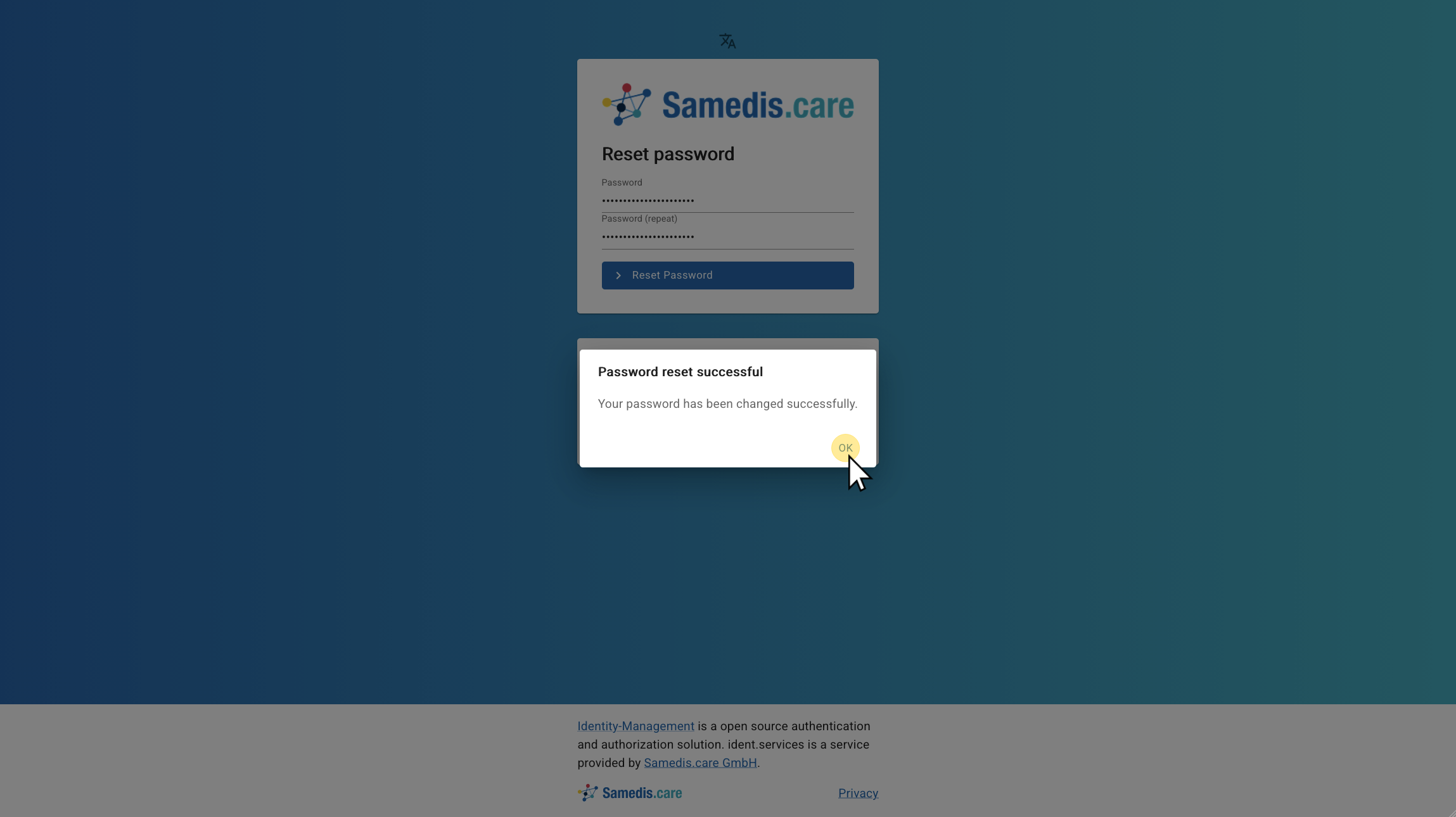 Password successfully reset
