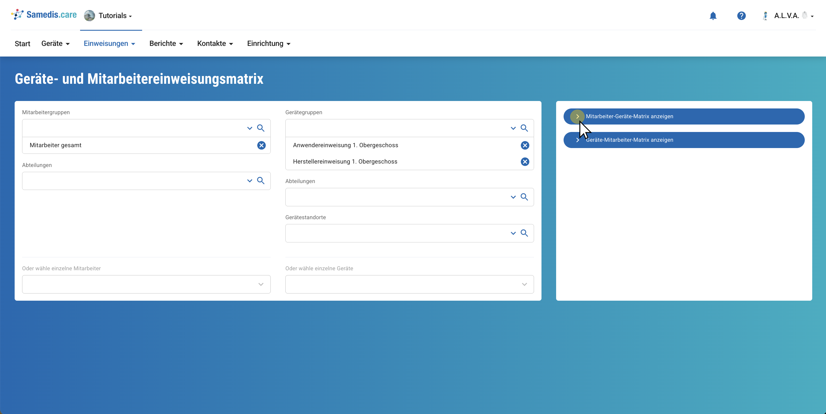 Geräte- und Mitarbeitereinweisungsmatrix