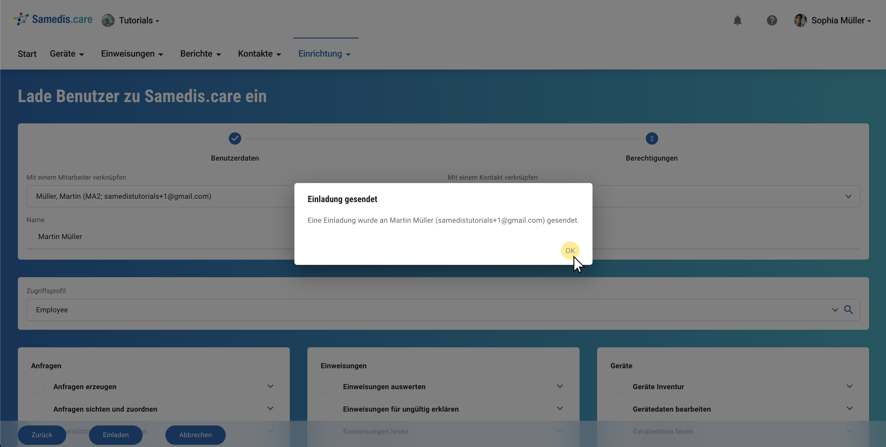Einladung gesendet