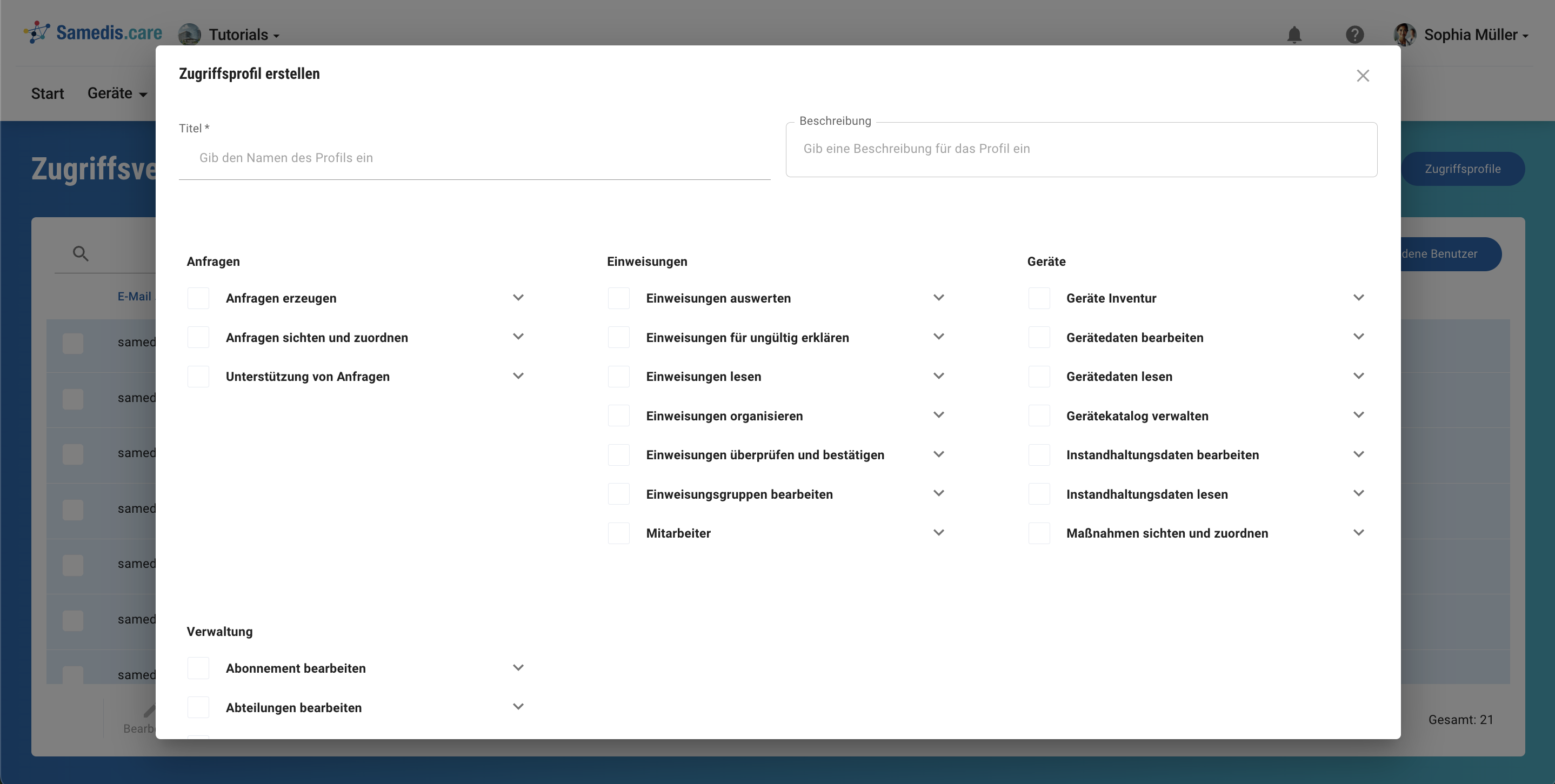 Zugriffsprofil erstellen