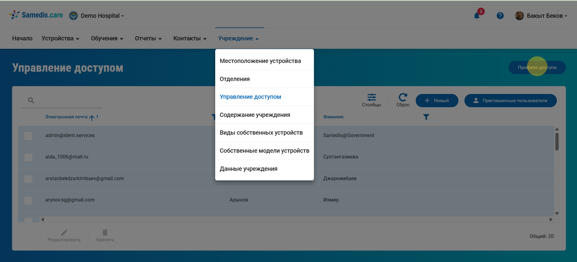 Профили доступа