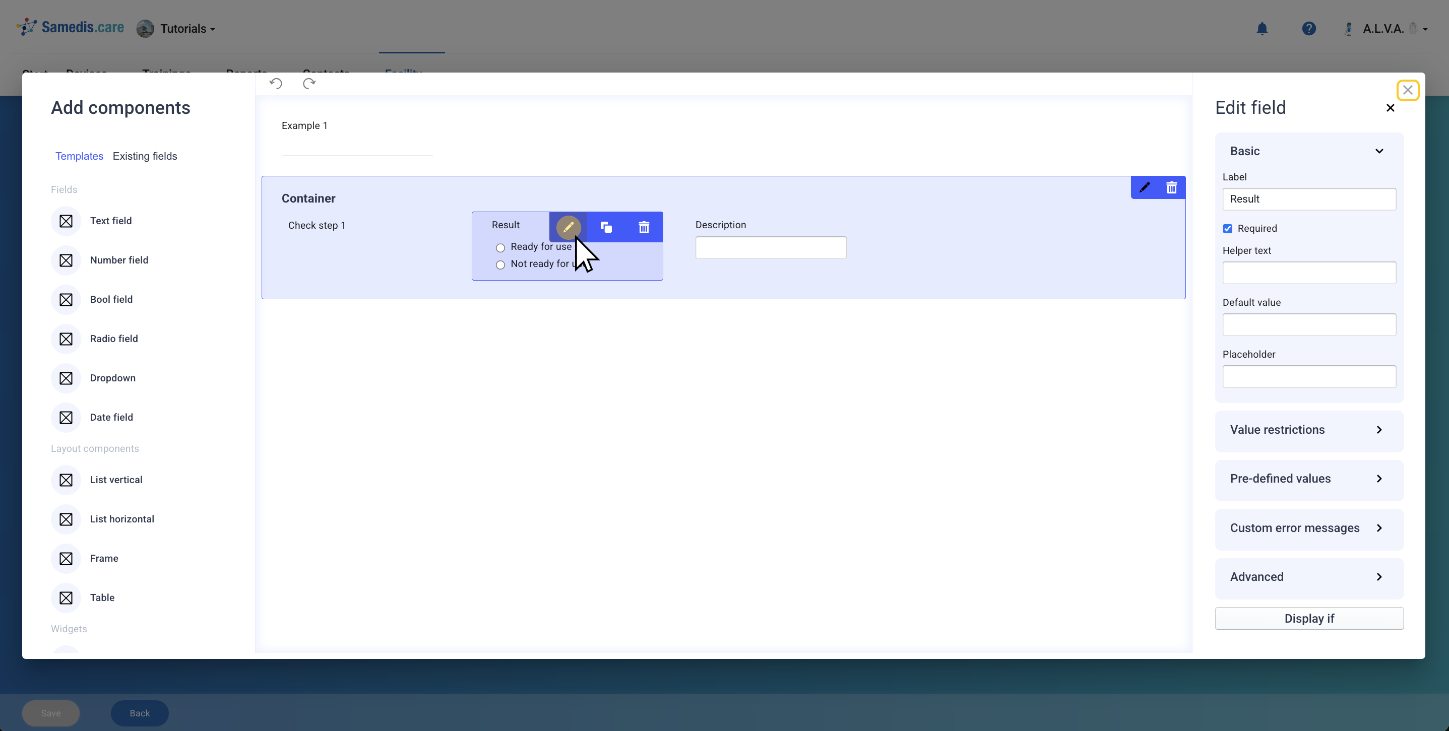Редактировать поля