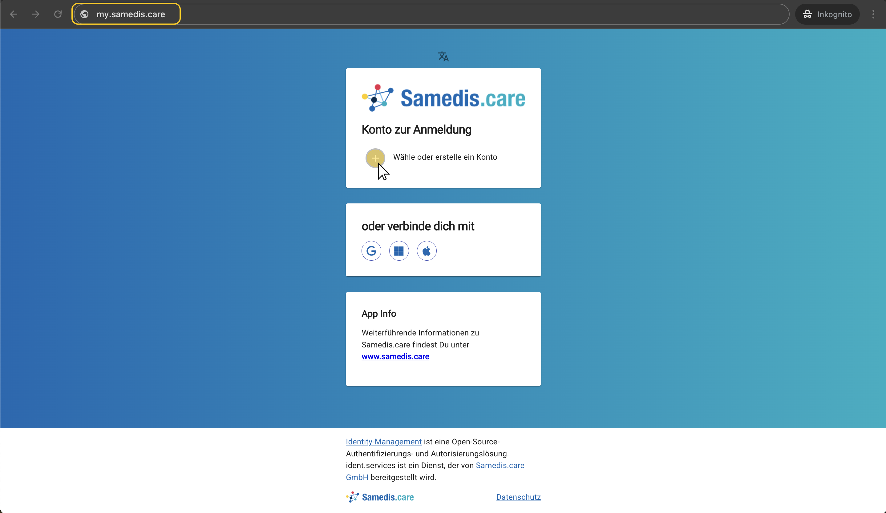 my.samedis.care & Anmeldung