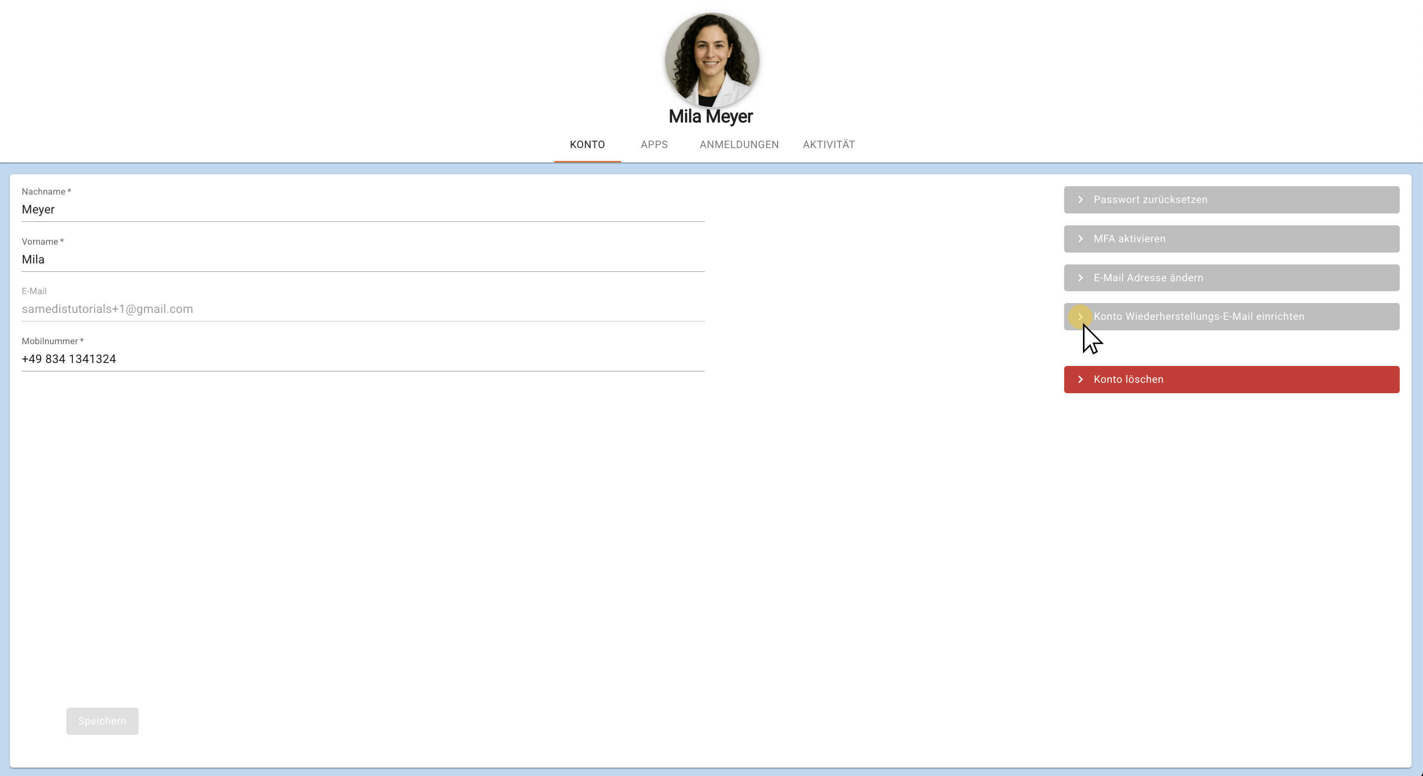 Konto Wiederherstellungs-E-Mail einrichten