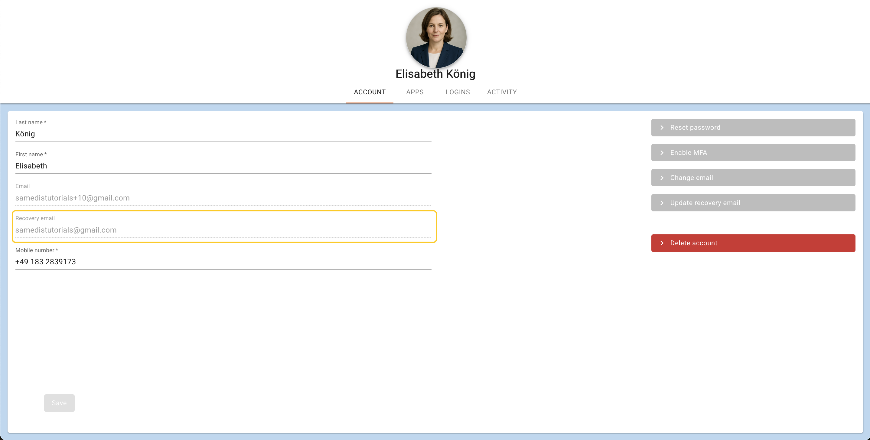 Adresse e-mail de récupération